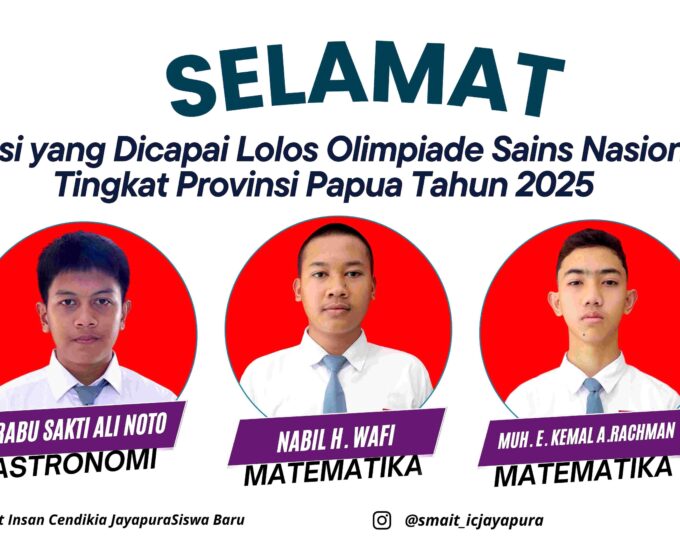 Selalu Berprestasi, Siswa/i SMA IT Insan Cendekia Jayapura Kembali mengharumkan nama sekolah pada Olimpiade Sains Nasional (OSN) 2025