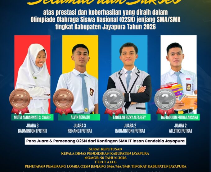 Dari Ikhtiar Menjadi Juara: Langkah Membanggakan Empat Siswa SMA IT Insan Cendekia Jayapura di Ajang O2SN 2026 tingkat Kabupaten Jayapura